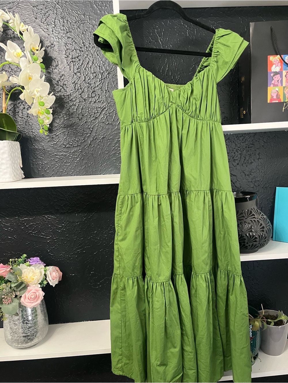 Abercrombie & Fitch Olive Green Tiered Maxi Dress